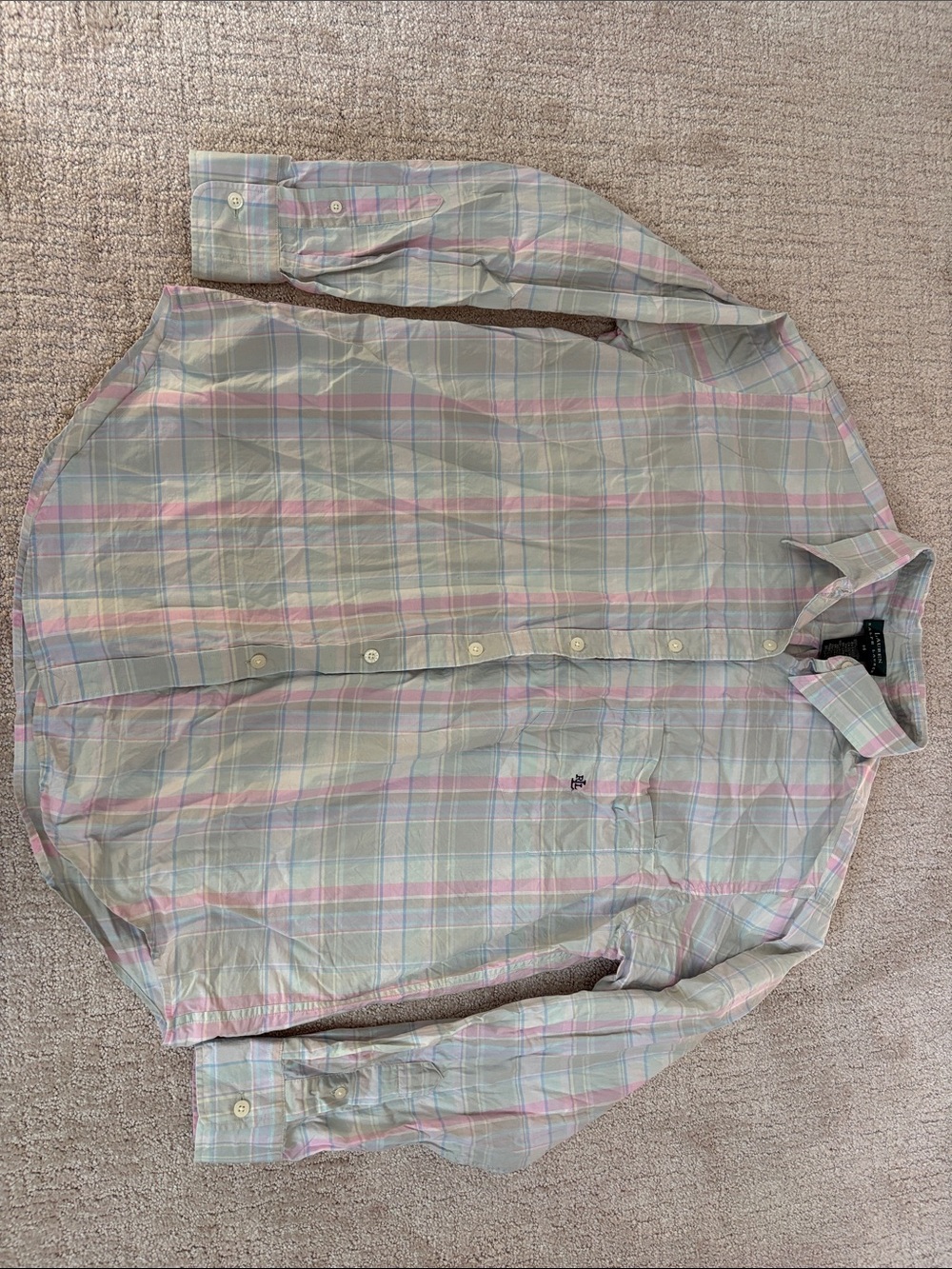 Ralph Lauren Pastel Plaid Button-Down Shirt  Womens size 14 Cotton Spring